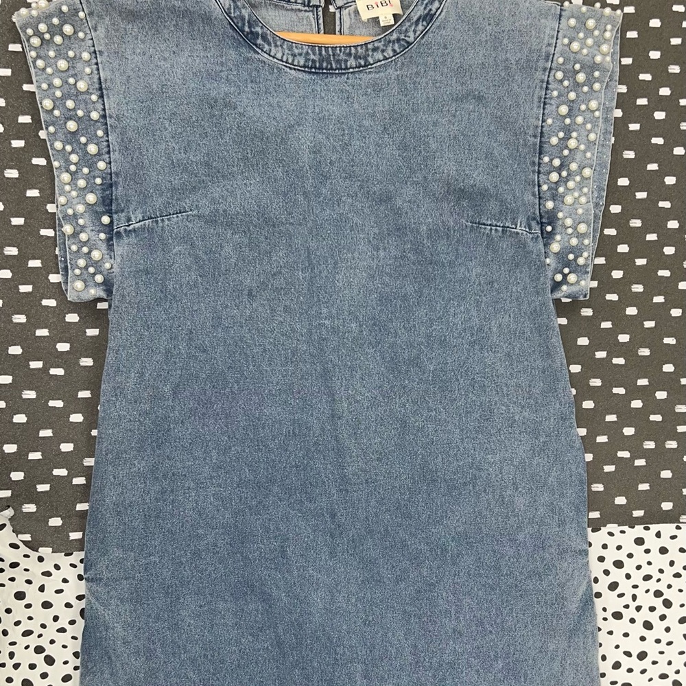 BiBi Denim Top with Round Neckline